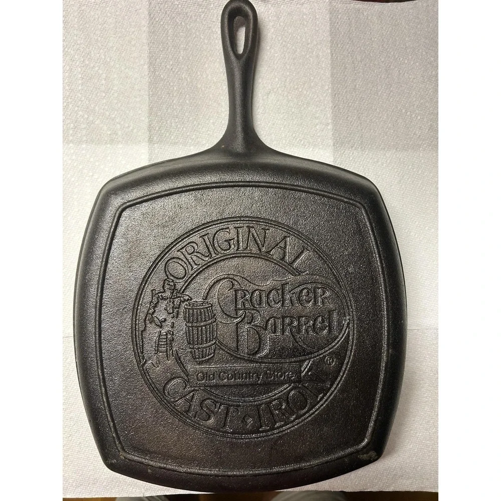 Cracker Barrel Original Cast Iron Square Skillet Grill Appears New Estate Fresh!